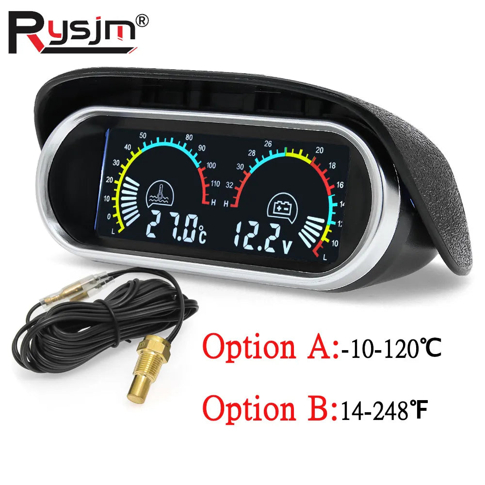 12v 24v Car Water Temp Temperature Gauge 2in 1 Digital Water Temp Gauge +Voltmeter Voltage Meter - Automotive LED Light