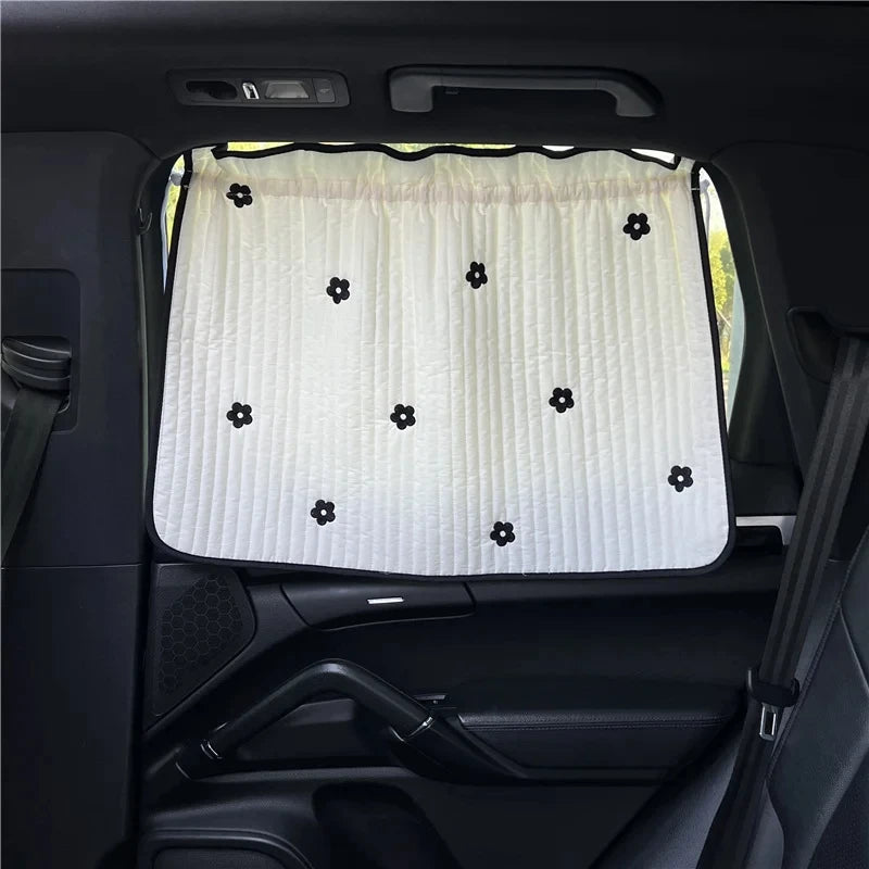 Cute Cartoon Embroidered Thickened Cotton Baby Car Window Sunshade Cover UV Protection Suction C - Automotive LED Light