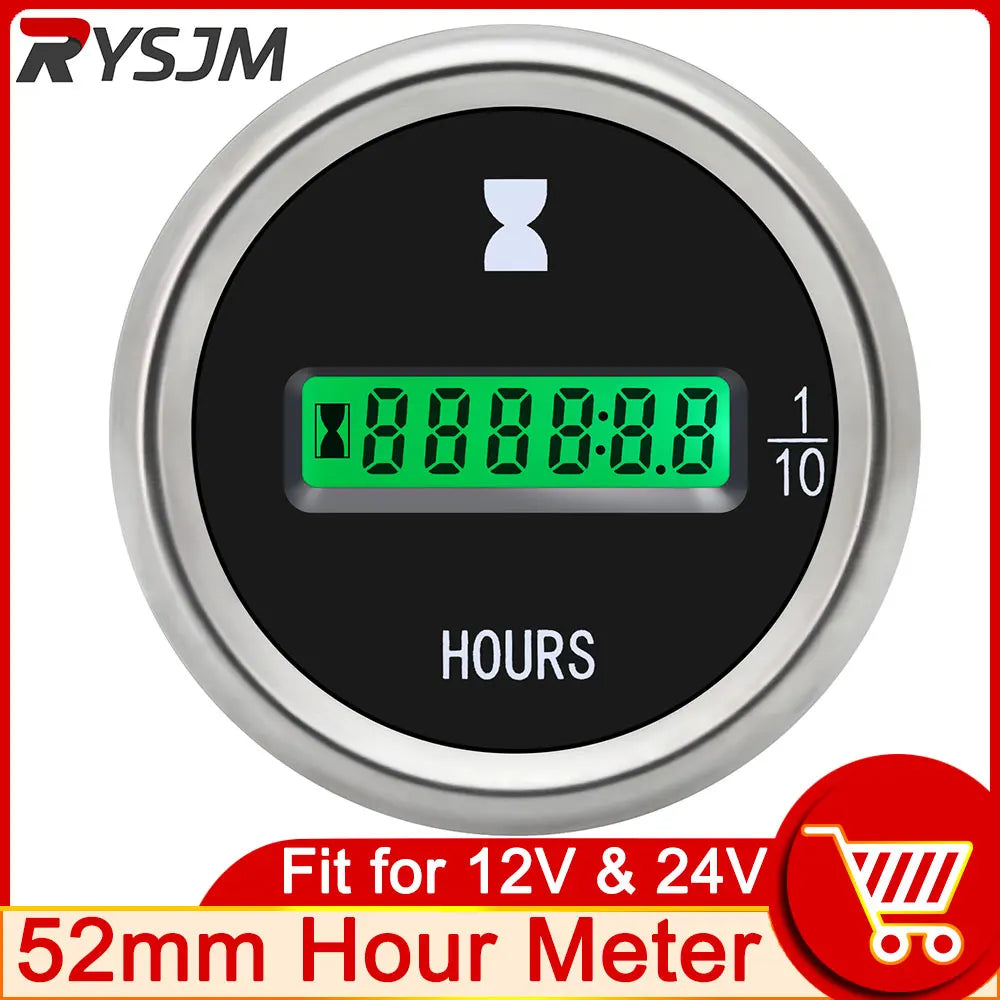 AD 52mm Clock for Car Motorcycle Accessories Hourmeters LCD Hour Meters for Marine Boat Yacht Di - Automotive LED Light