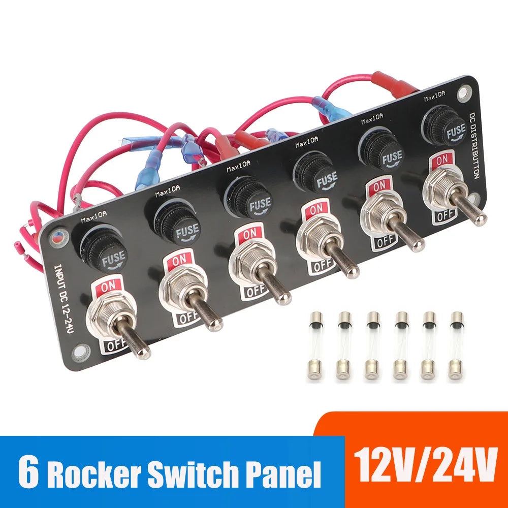 12V 24V 10A Fuse Rocker Switch Panel 6 Toggle Light Buttons Motorcycle ATV Start Racing Car Star - Automotive LED Light