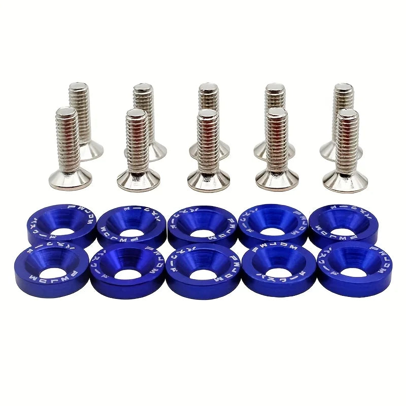 10Pcs Universal M6 Car Modified Hex Fasteners Fender Washer JDM Bumper Engine Aluminum Concave S - Automotive LED Light