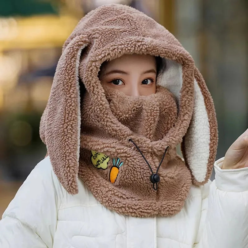 Cute Cartoon Bunny Ears Ski Hat Winter Warm Wool Soft Ski Helmet Cover Scarf Set Decorative Outd - Automotive LED Light
