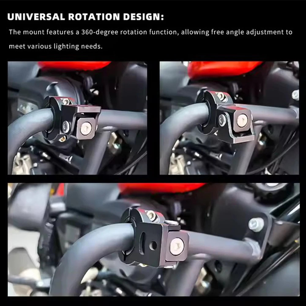 Motorcycle Spotlight Bracket Mount Fog Tube Fork Clamp Motorcycle Auxiliary Light Bracket 360° A - Automotive LED Light