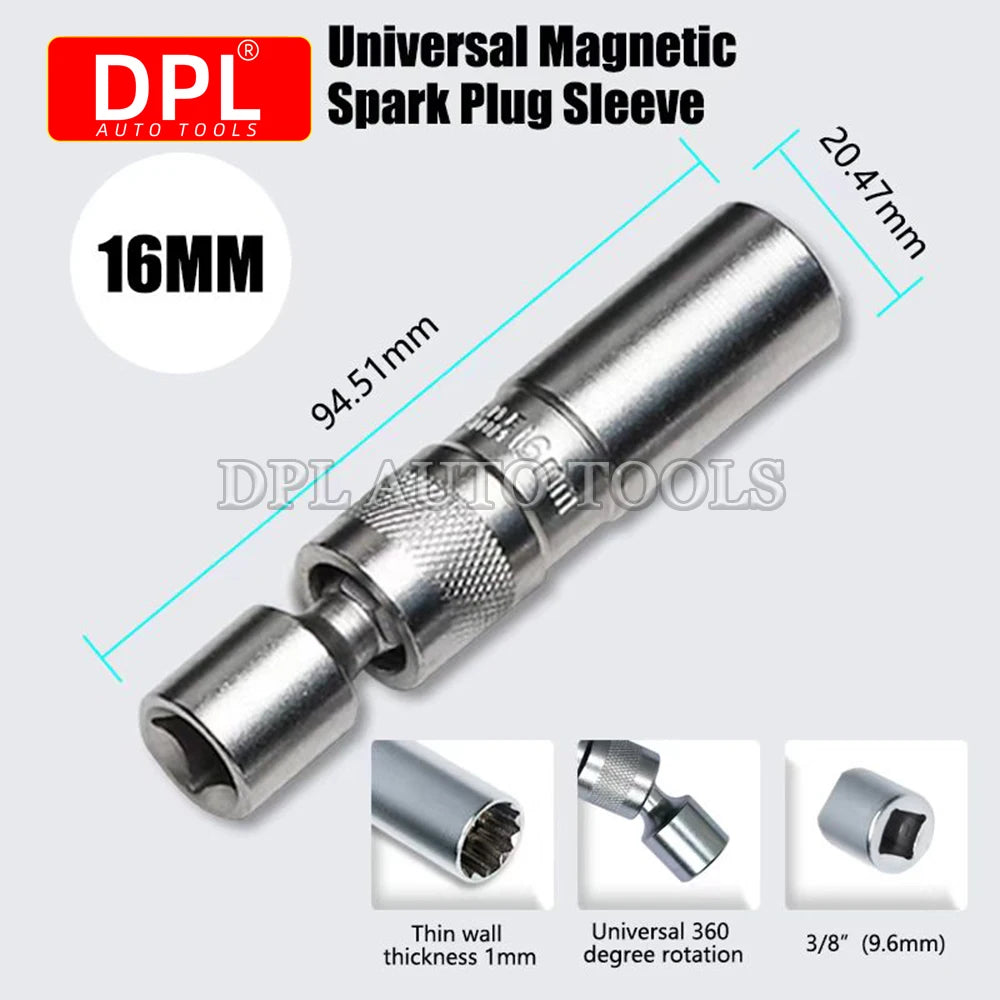 14mm/16mm Magnetic Spark Plug Socket Wrench 12 Angle Repair and Removal Tool Thin Wall 3/8 Inch  - Automotive LED Light