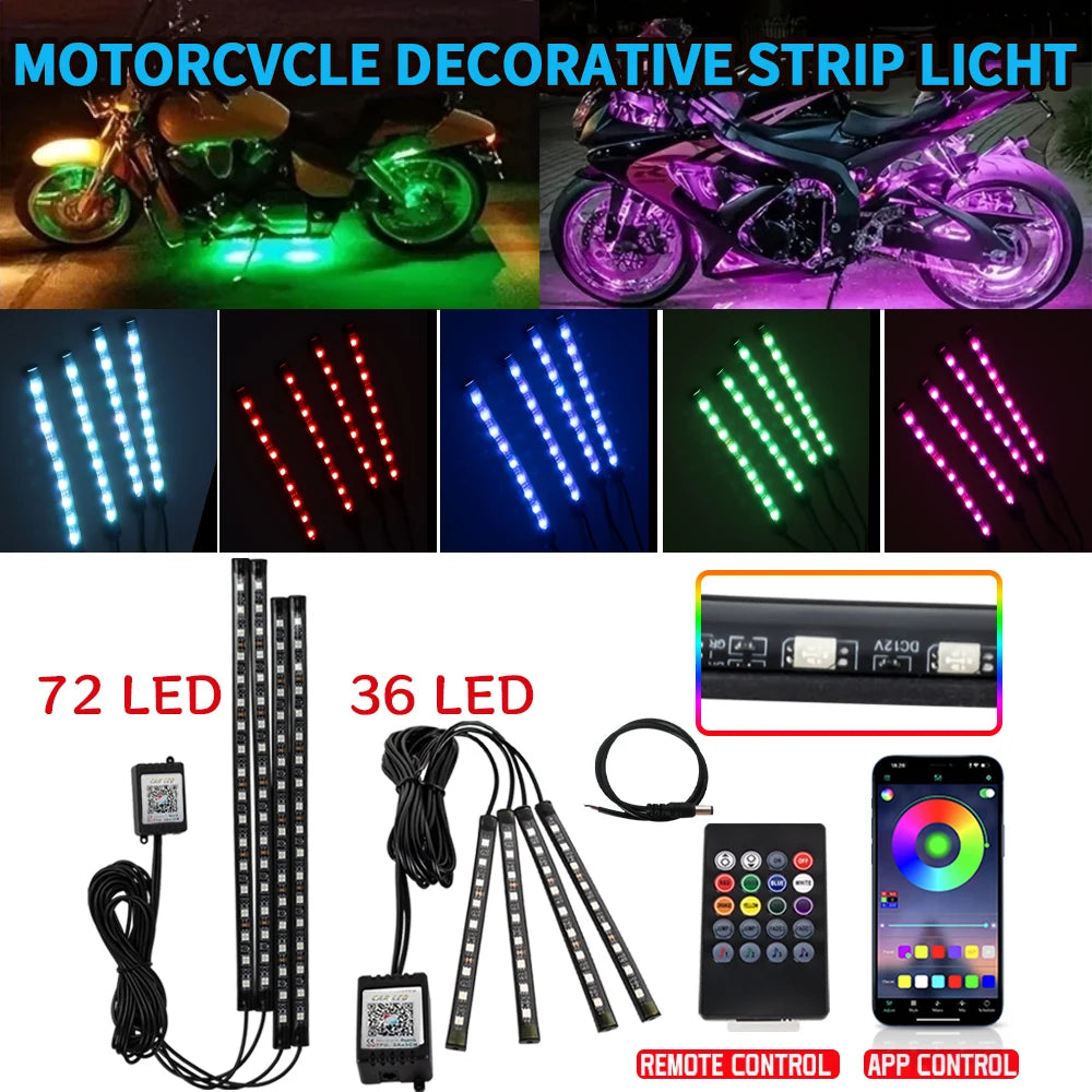 RGB Wireless Remote Control Motorcycle LED UnderGlow Neon Strip Light Kit For Harley Yamaha Car  - LED Motorcycle Light