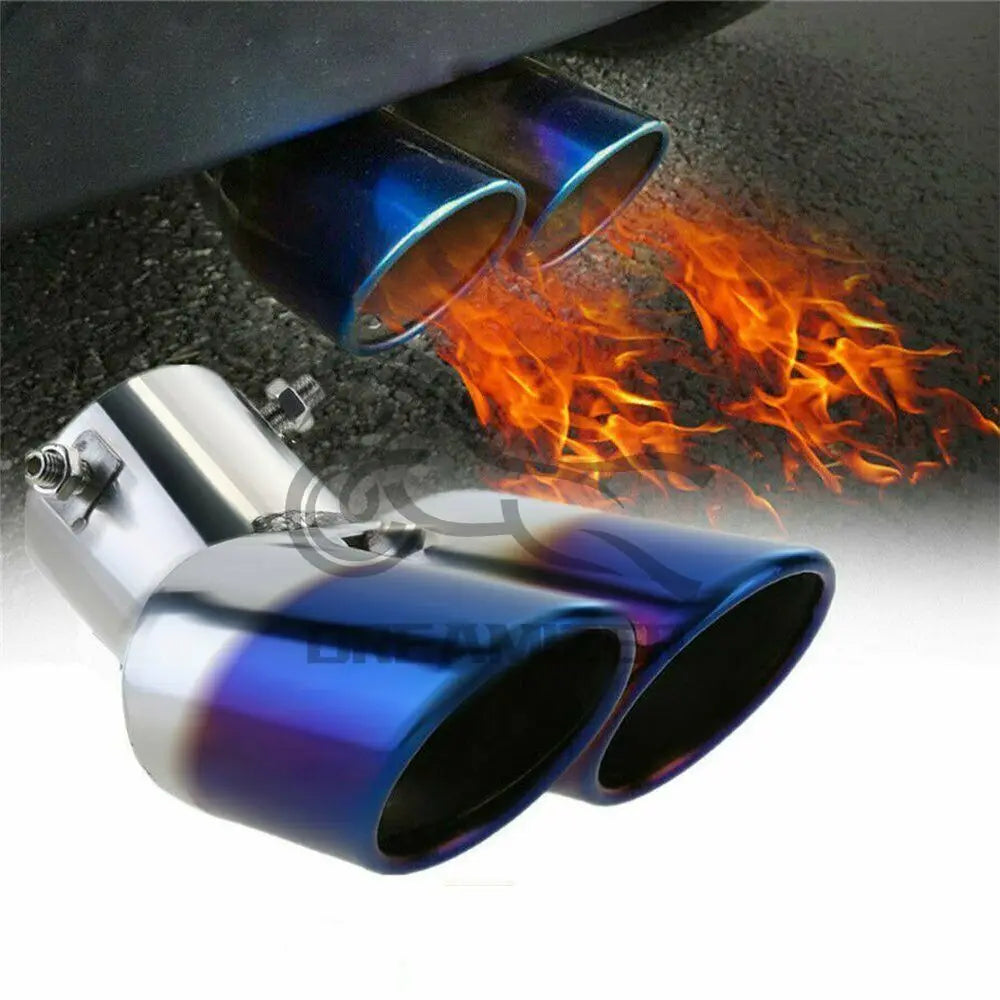 63mm Dual Outlet Universal Car Exhaust Tip Stainless Steel Auto Muffler Tail Pipe Car Accessorie - Automotive LED Light
