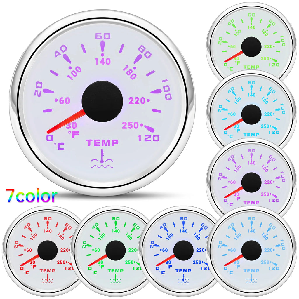 2" 52mm Water Temperature Gauge 0~120℃ with 7 Color Backlight Water Temp Sensor  for M16 M14 - Automotive LED Light