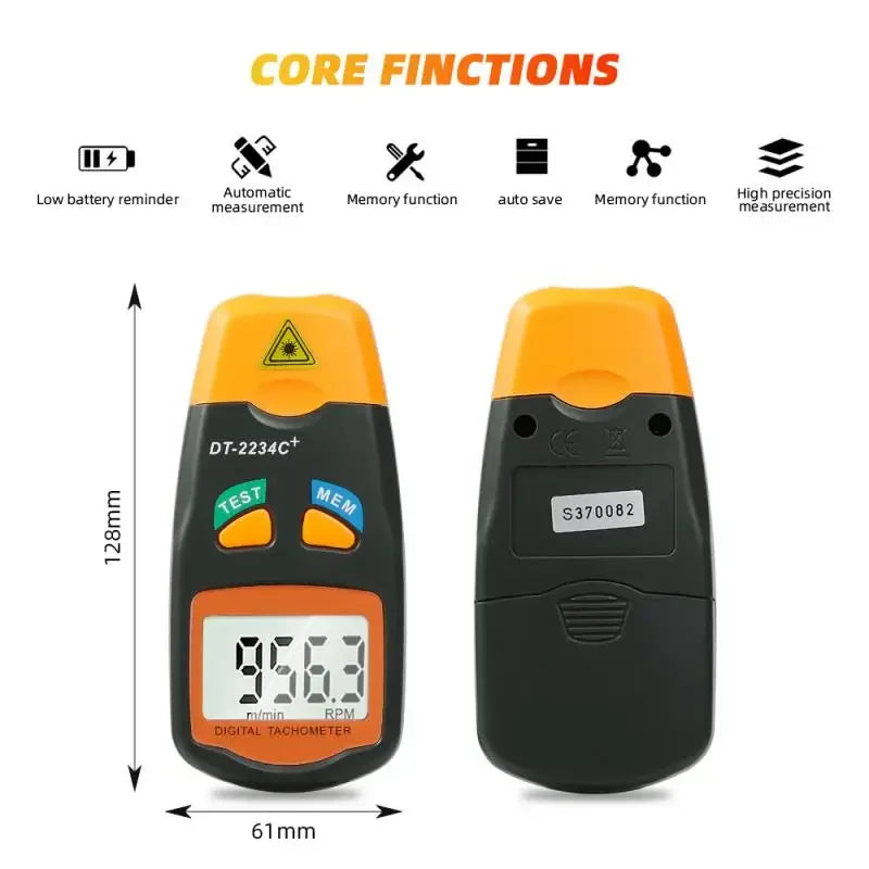 Digital Laser Tachometer Hour Meter Diagnostic Tool Non-Contact Motor Lathe Speed Gauge Revoluti - Automotive LED Light