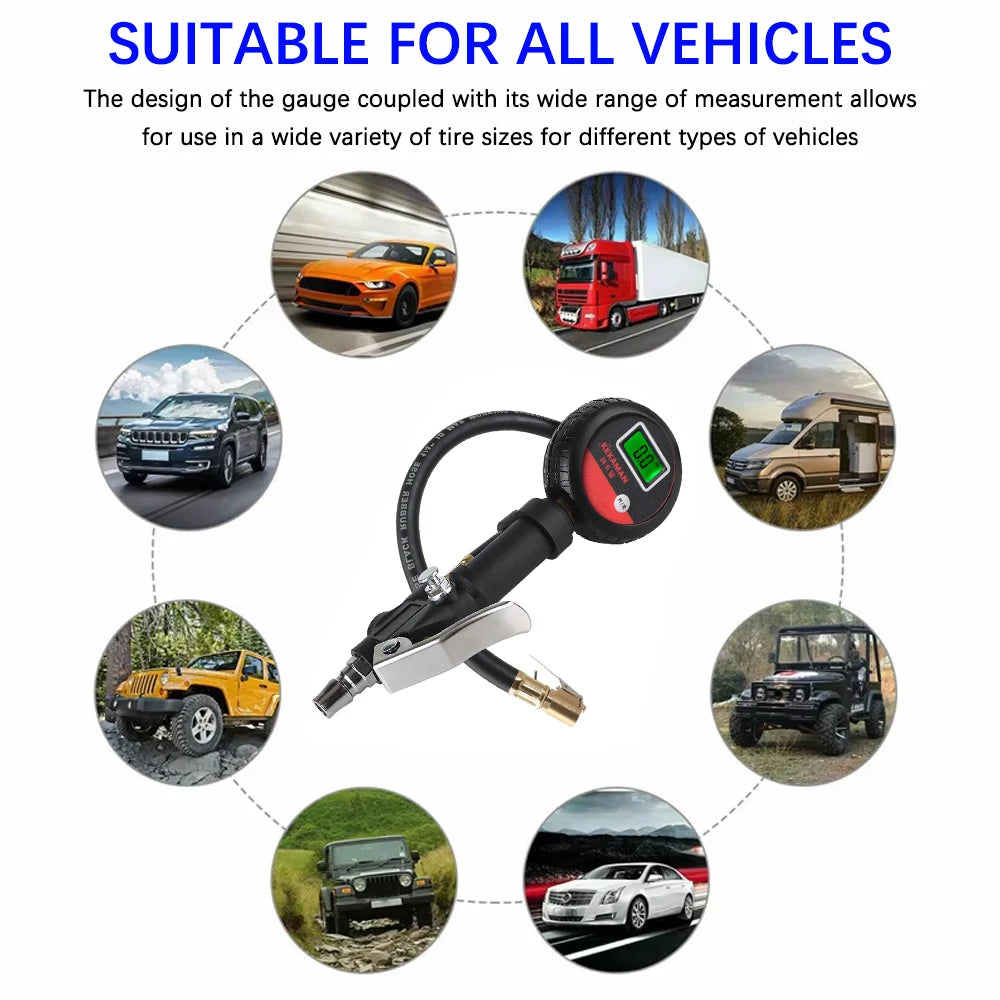 Portale Tire Pressure Gauge Motorcycle Inflator Hose Valve Adapter Digital Tyre Tester for Motor - Automotive LED Light