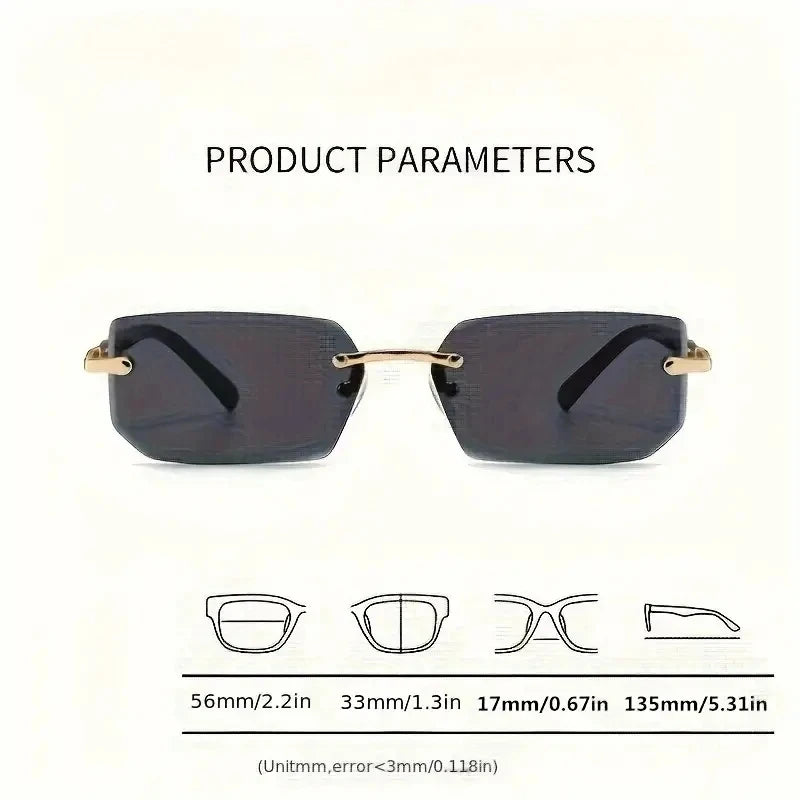 Rimless Sunglasses Rectangle Fashion Popular Women Men Shades Small Square Sun Glasses For Femal - Automotive LED Light