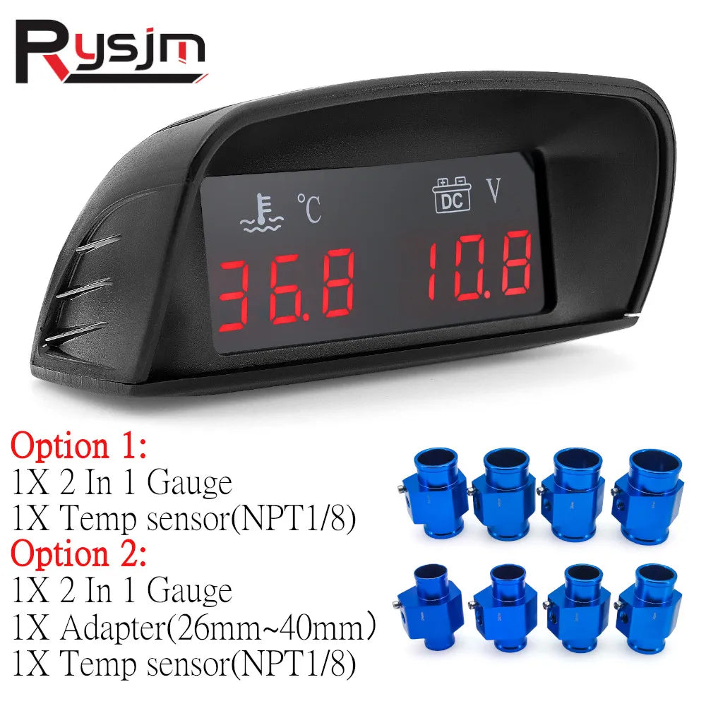12V/24V 2in1 Car LCD Water Temperature Meter Thermometer Voltmeter Gauge Temp & Voltage Meter +  - Automotive LED Light
