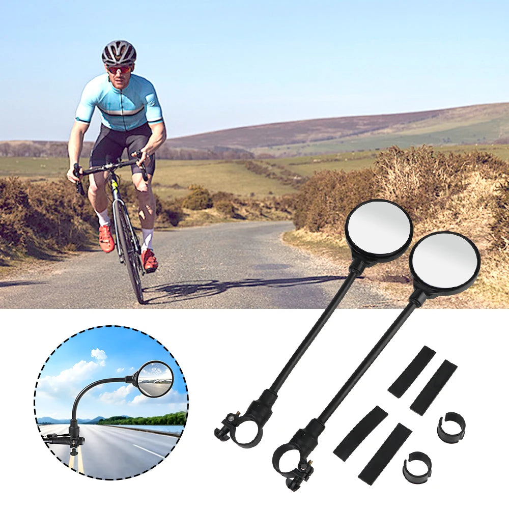 Motorcycle Rear View Mirrors Flexible Rod Universal Shockproof Convex Mirror Wide Angle Rearview - Automotive LED Light