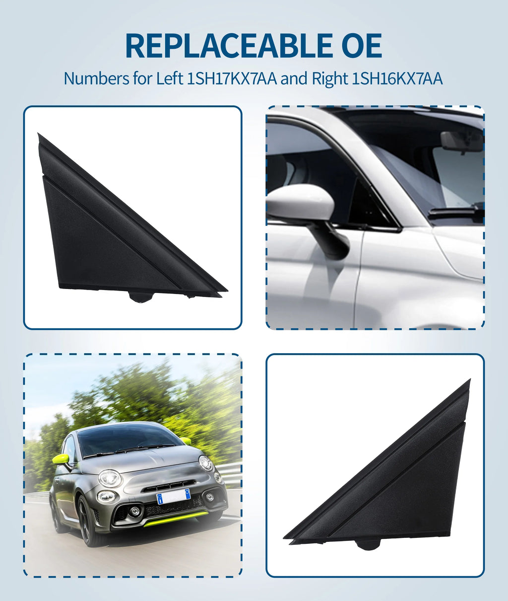 Molding Door Mirror Triangle Plate Cover For FIAT 500 2012-2017 Flag Cover Front for FIAT 2012-2017 - Automotive LED Lig