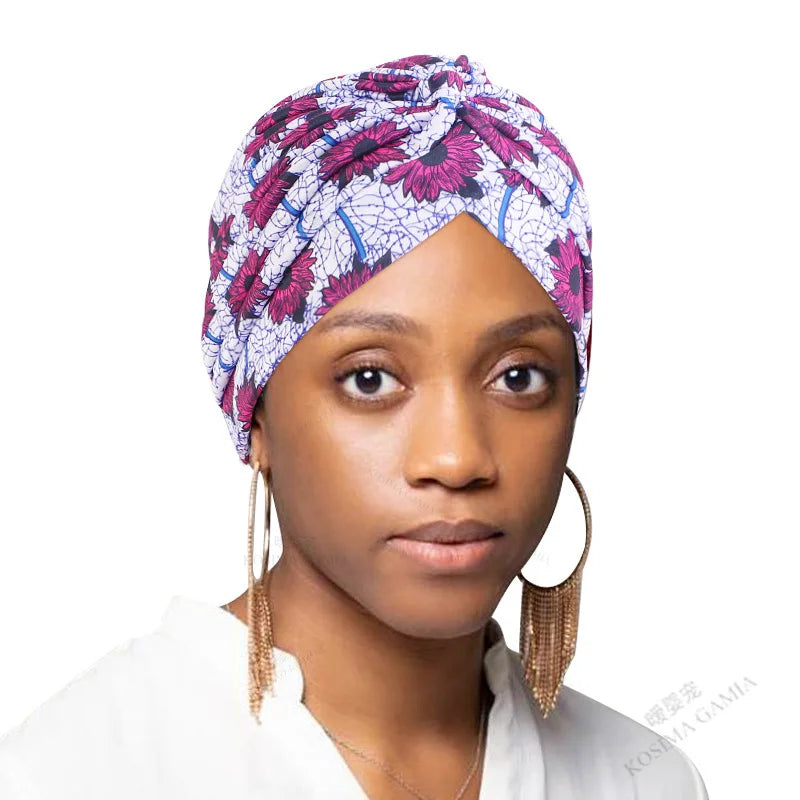 Fashion Printed Knot Turban Headwrap for Women Soft Chemo Cap Muslim Hijab Beanie Headscarf for  - Automotive LED Light