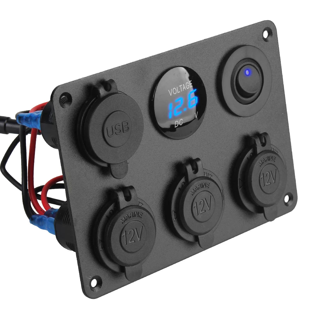 24V 12V Socket Panel Power Distribution 3 Cigar Lighter Ports 2 USB Chargers 3.0 With Switch Vol - Automotive LED Light