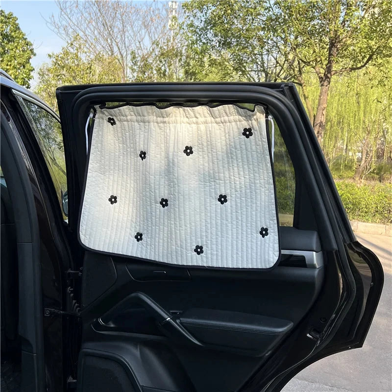 Cute Cartoon Embroidered Thickened Cotton Baby Car Window Sunshade Cover UV Protection Suction C - Automotive LED Light
