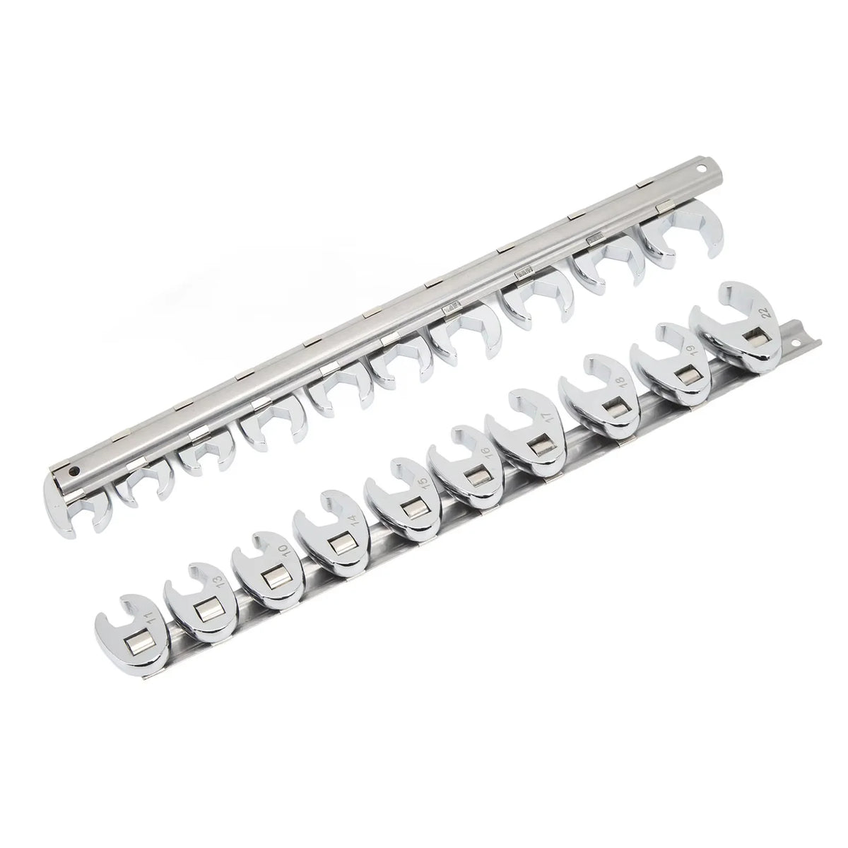 10Pcs 3/8in Drive Crowfoot Wrench Set 10-22mm Metric Nut Wrench Tool Kit Open End Wrench Set - Automotive LED Light