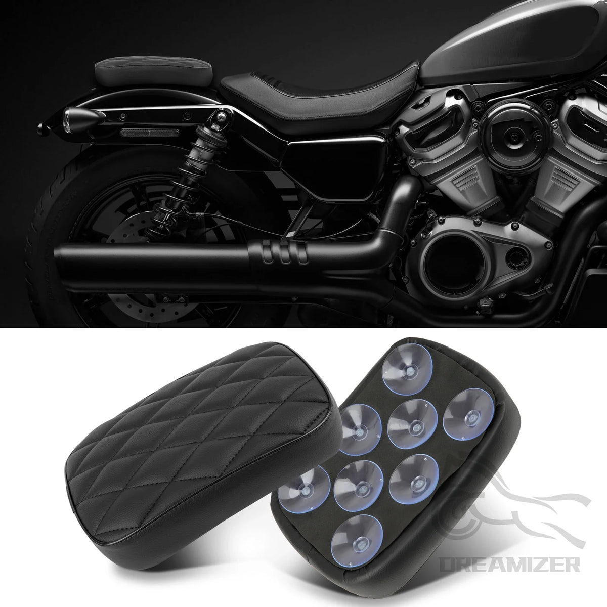 Universal New Motorcycle Black Suction Cup Rear Pillion Passenger Pad Seat For Harley 883 1200 4 - Automotive LED Light