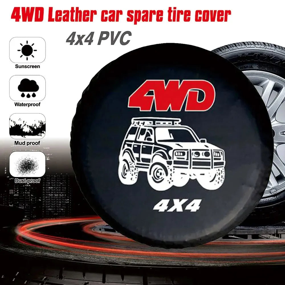 AD Car Tire Cover 14" - 17" Inch 4WD 4x4 PVC Leather Spare Wheel Tire Cover Case Bag Pouch Prote - Automotive LED Light