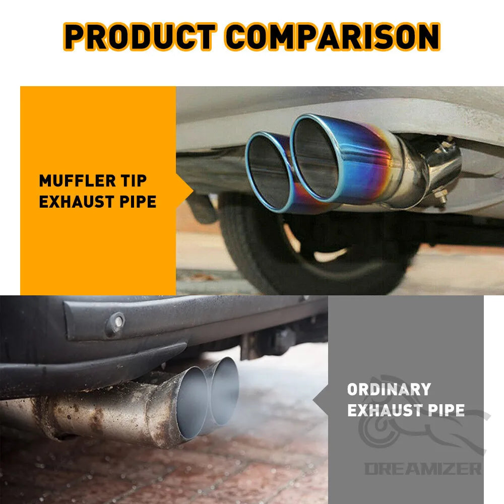 Dual Exhaust Tips Car Tail Pipe Car Muffler For Most Vehicles Exterior Rear Tip Pipe Blue Curved - Automotive LED Light