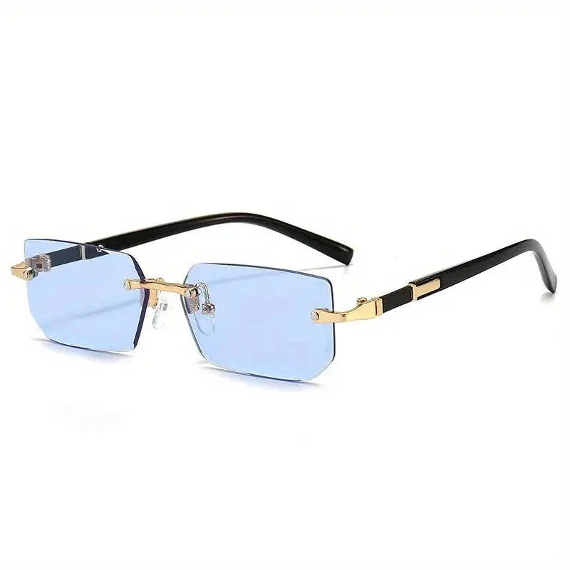 Rimless Sunglasses Rectangle Fashion Popular Women Men Shades Small Square Sun Glasses For Femal - Automotive LED Light
