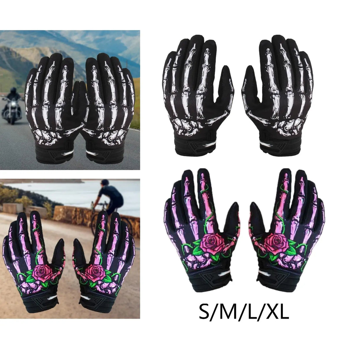 Skeleton Bones Pattern Motorcycle Gloves Anti Slip Breathable Cycling Gloves Riding Gloves for H - Automotive LED Light