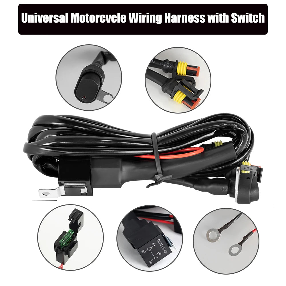 Motorcycle LED Fog Light Car LED Light Bar Wiring Harness Kit Relay On / Off Switch Wiring Harne - LED Motorcycle Light