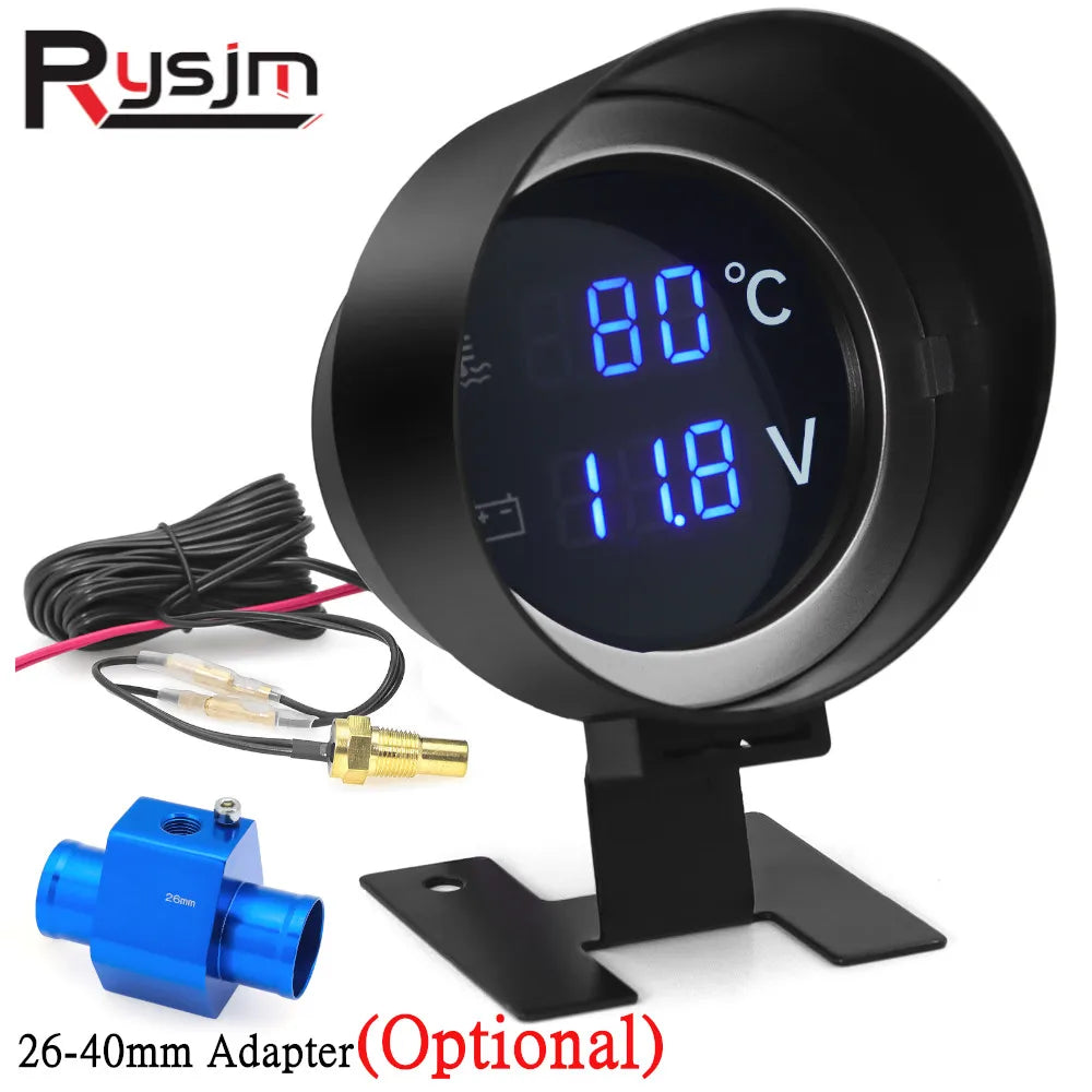Universal 2 IN 1 Car Round LCD Digital Water Temperature Gauge With Water Temp Joint Pipe Sensor - Automotive LED Light