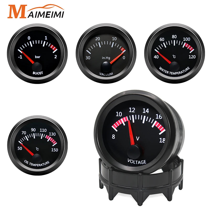 52mm Car Exhaust Gas Temp Gauge Vacuum Oil Pressure Bar PSI Gauge Voltmeter Oil Temperature Wate - Automotive LED Light
