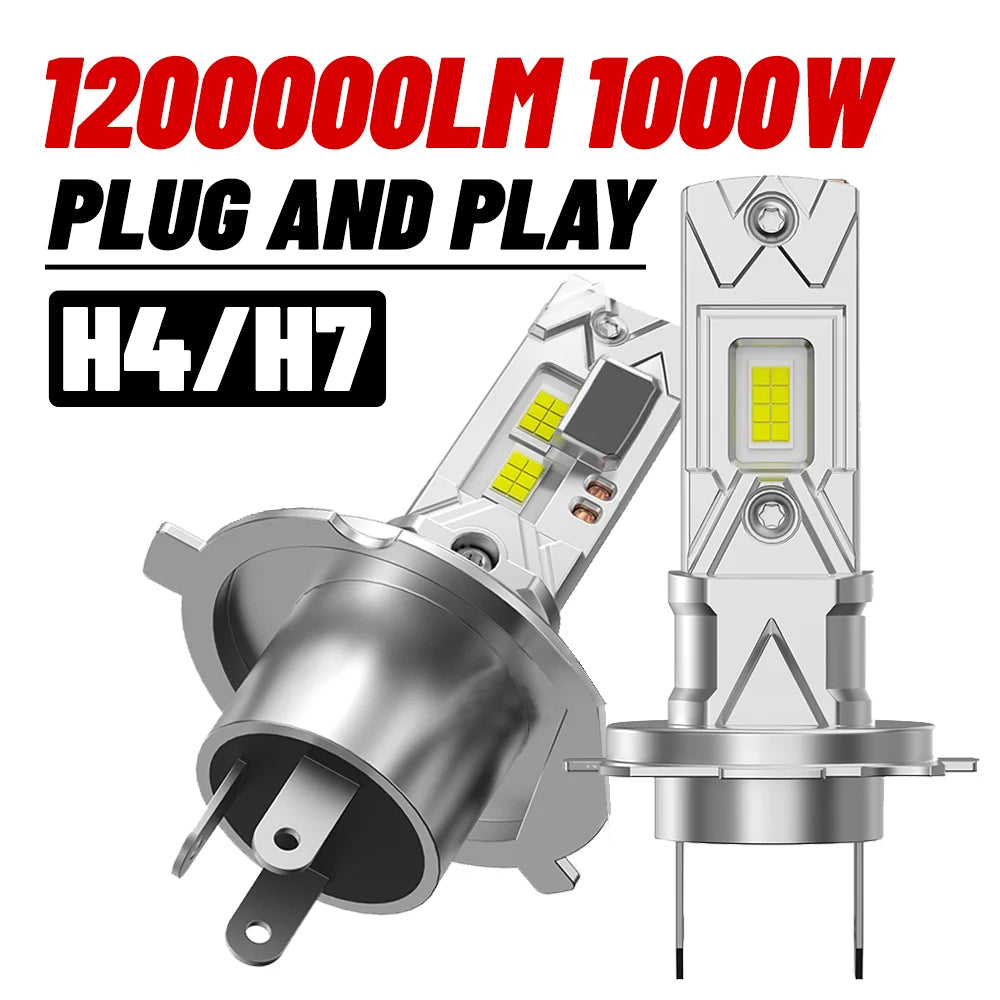 1000W H7 H4 LED Lights for Car Headlight Bulb 1200000LM Mini Wireless Auto Lamp  for Mini H7 H4 - Canbus LED Headlight B