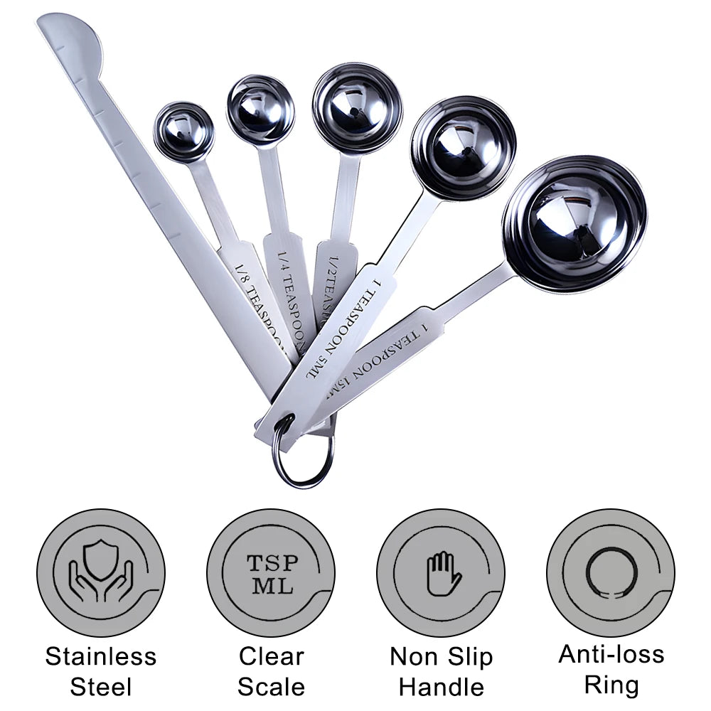 Stackable Measuring Cups and Spoons Set Baking Tools Stainless Steel Coffee Measuring Spoon Kitc - Automotive LED Light