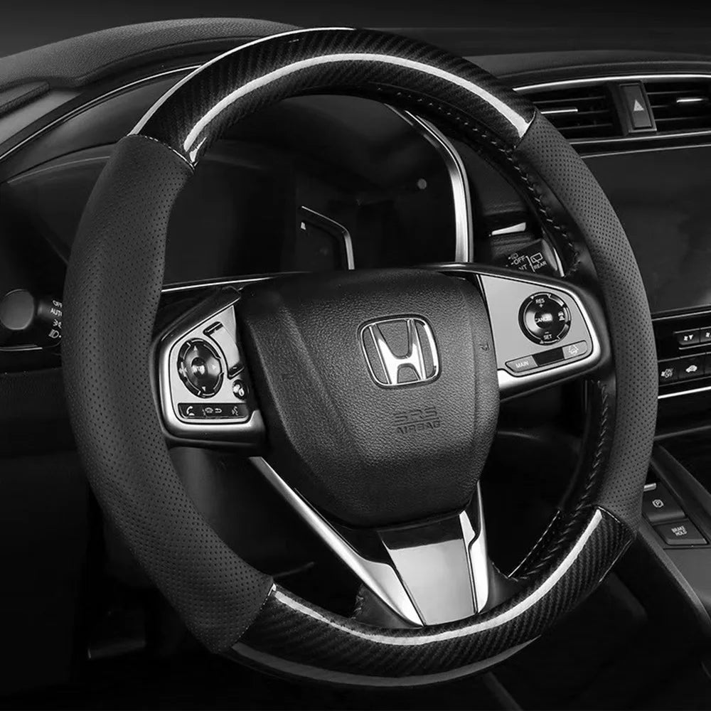 Carbon fiber car steering wheel cover, breathable and sporty, all season universal anti slip and - Automotive LED Light