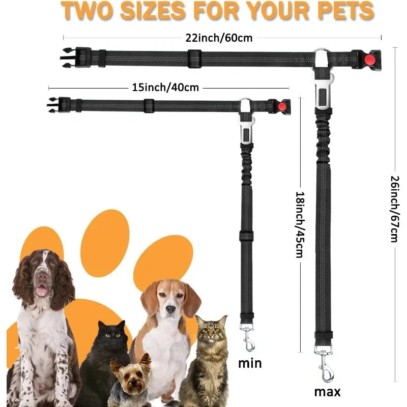 2 in 1 Heavy-Duty Elastic Dog Car Seat Belt Safety Harness, Crash Tested for Pets, Adjustable Tr - Automotive LED Light