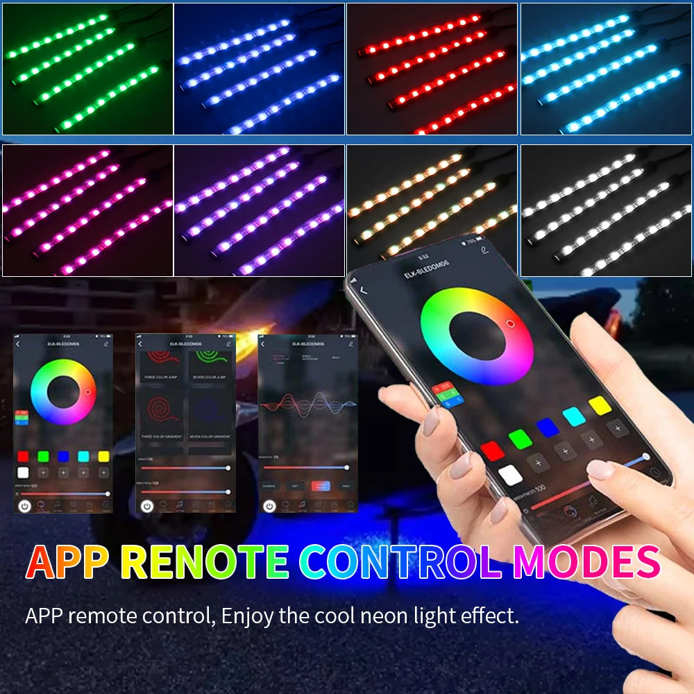 RGB Wireless Remote Control Motorcycle LED UnderGlow Neon Strip Light Kit For Harley Yamaha Car  - LED Motorcycle Light
