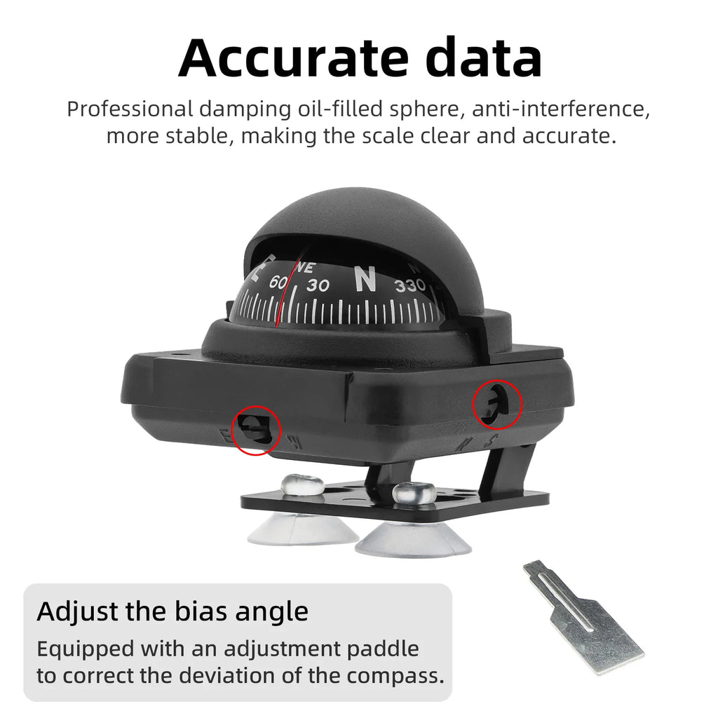 AD Universal Compass Mini Navigation Compass Rotary Adjustable Spherical Dashboard Guide Compass - Automotive LED Light