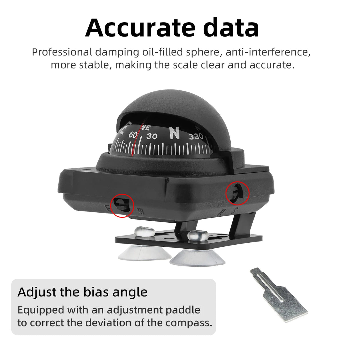 AD Universal Compass Mini Navigation Compass Rotary Adjustable Spherical Dashboard Guide Compass - Automotive LED Light