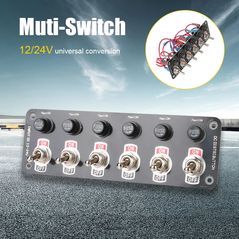 12V 24V 10A Fuse Rocker Switch Panel 6 Toggle Light Buttons Motorcycle ATV Start Racing Car Star - Automotive LED Light