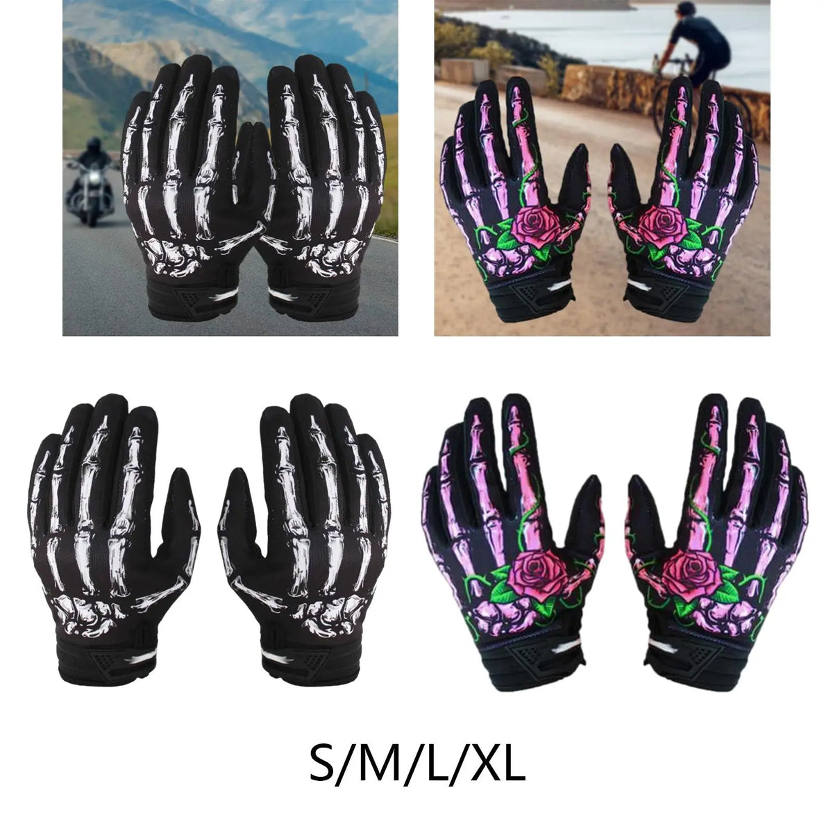 Skeleton Bones Pattern Motorcycle Gloves Anti Slip Breathable Cycling Gloves Riding Gloves for H - Automotive LED Light