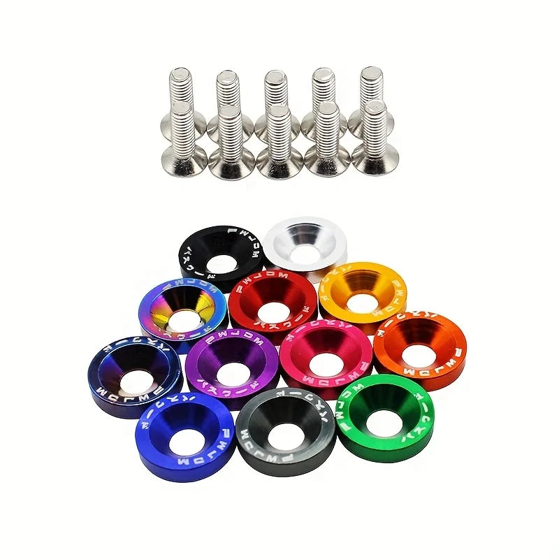 10Pcs Universal M6 Car Modified Hex Fasteners Fender Washer JDM Bumper Engine Aluminum Concave S - Automotive LED Light