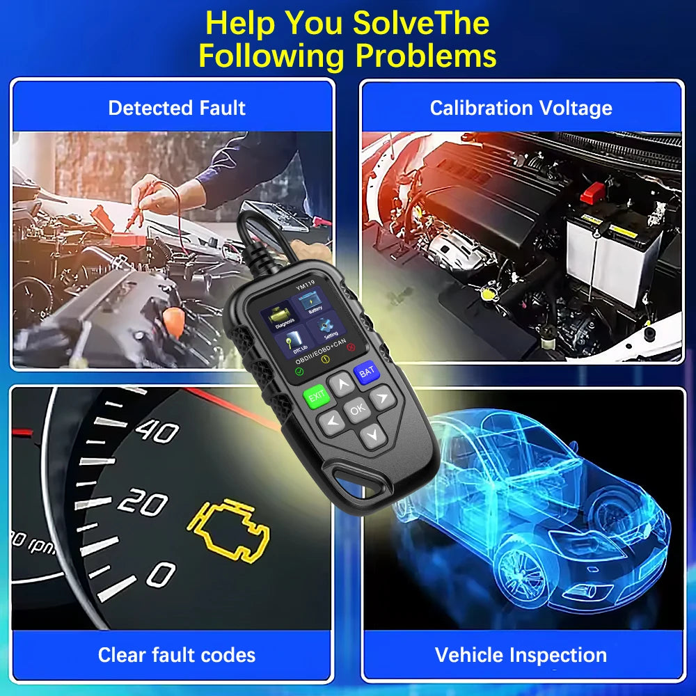 Car OBD2 Diagnostic Tools YM119 12V Scanner OBD2 Code Reader OBDII Adapter Clear Erase Fault Cod - Automotive LED Light