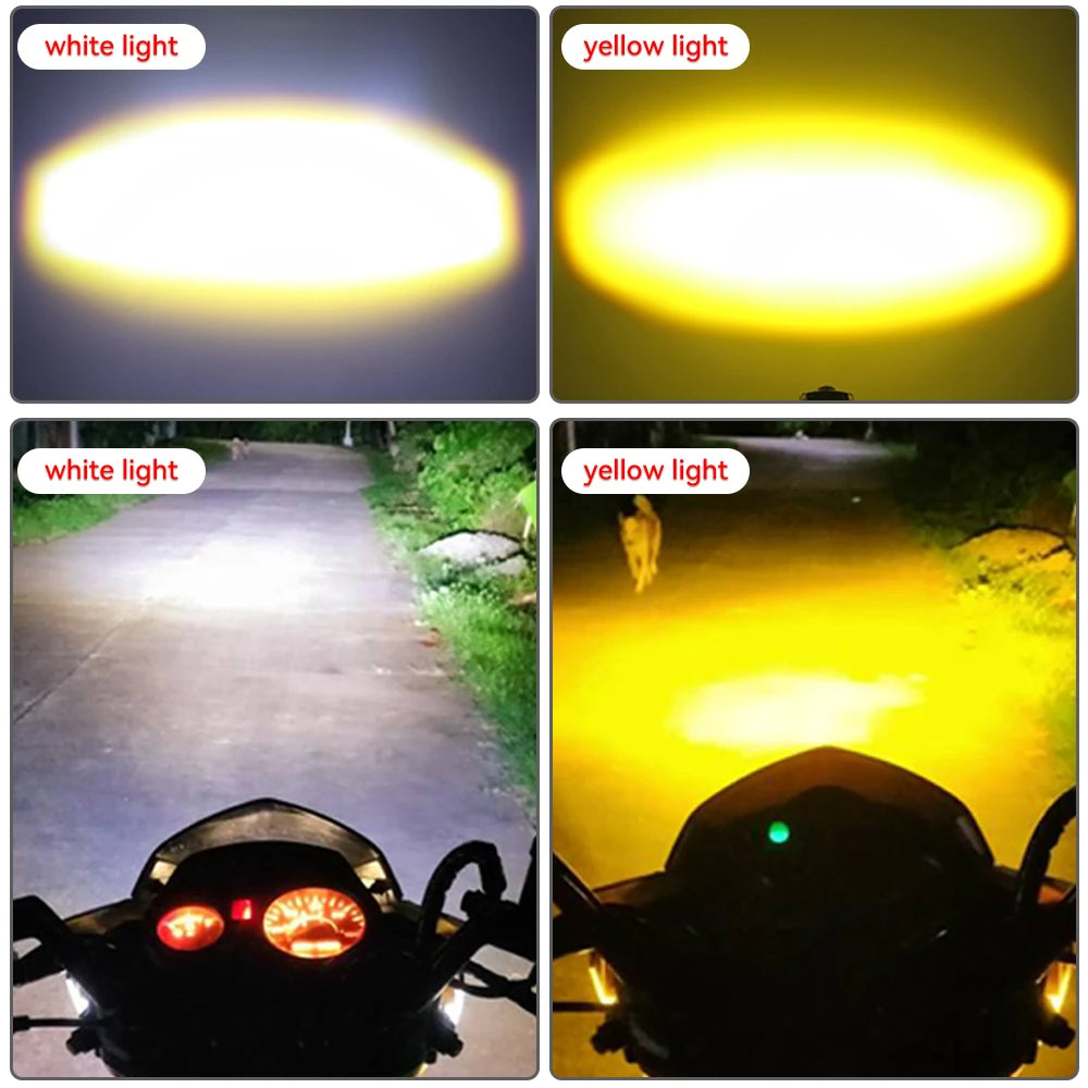 Motorcycle Led Spotlight Mini Driving Light 12V Hi/Lo Dual Color Motorcycle Headlight ATV Scoote - LED Motorcycle Light