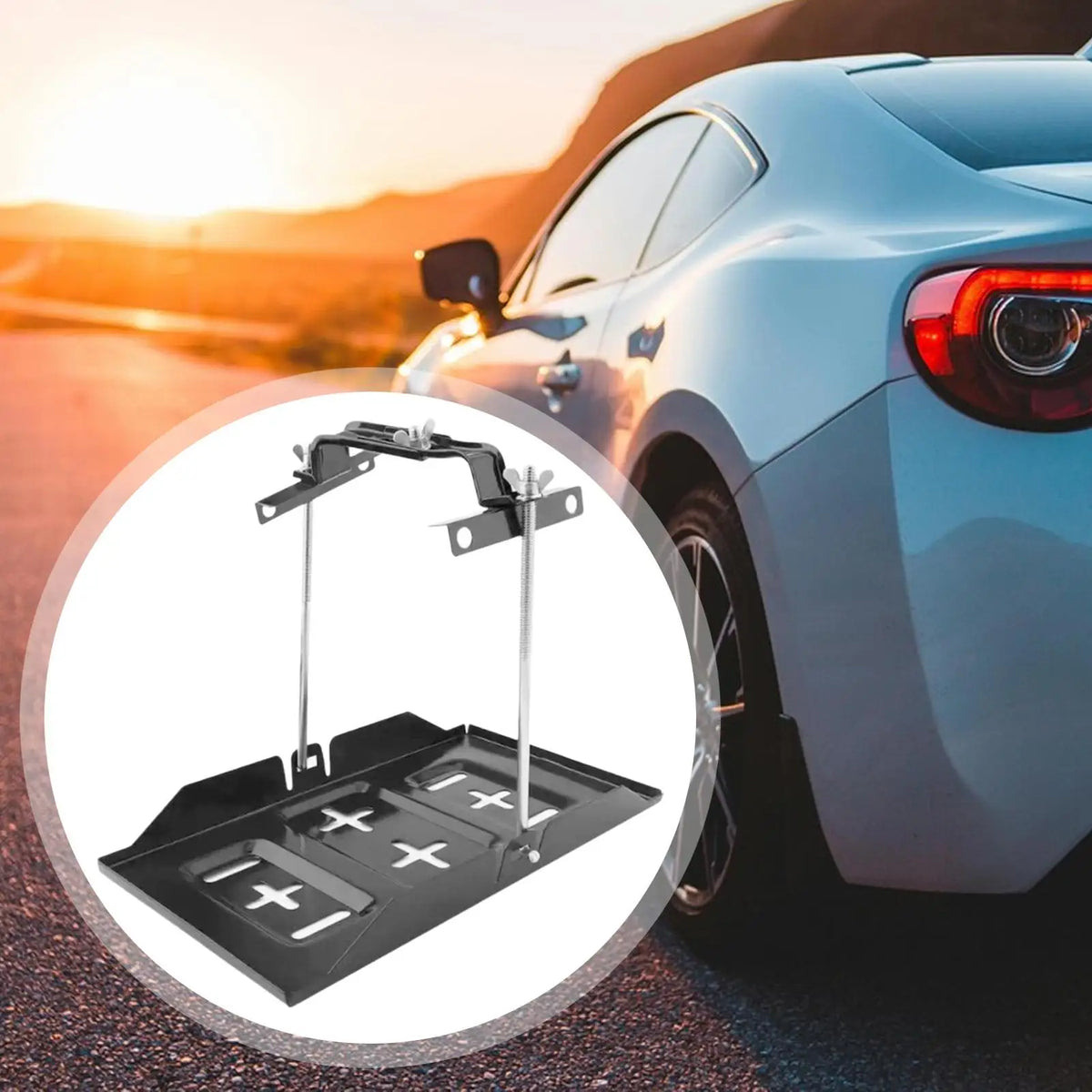 Battery Hold Down Tray Kit, Metal Solid Storage Battery Holder for Automobile, Marine - Automotive LED Light