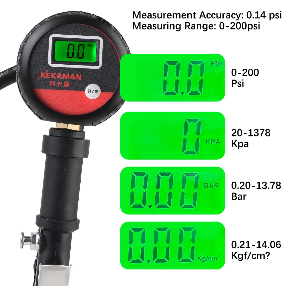Portale Tire Pressure Gauge Motorcycle Inflator Hose Valve Adapter Digital Tyre Tester for Motor - Automotive LED Light