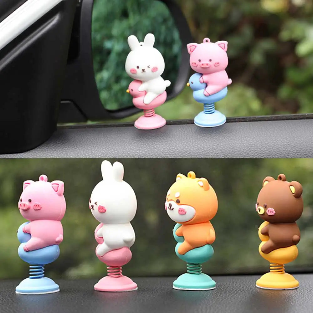 Car Panel Dashboard Decoration Cartoon Animal Shaking Head Spring Toys PVC Car Ornament Doll Aut - Automotive LED Light