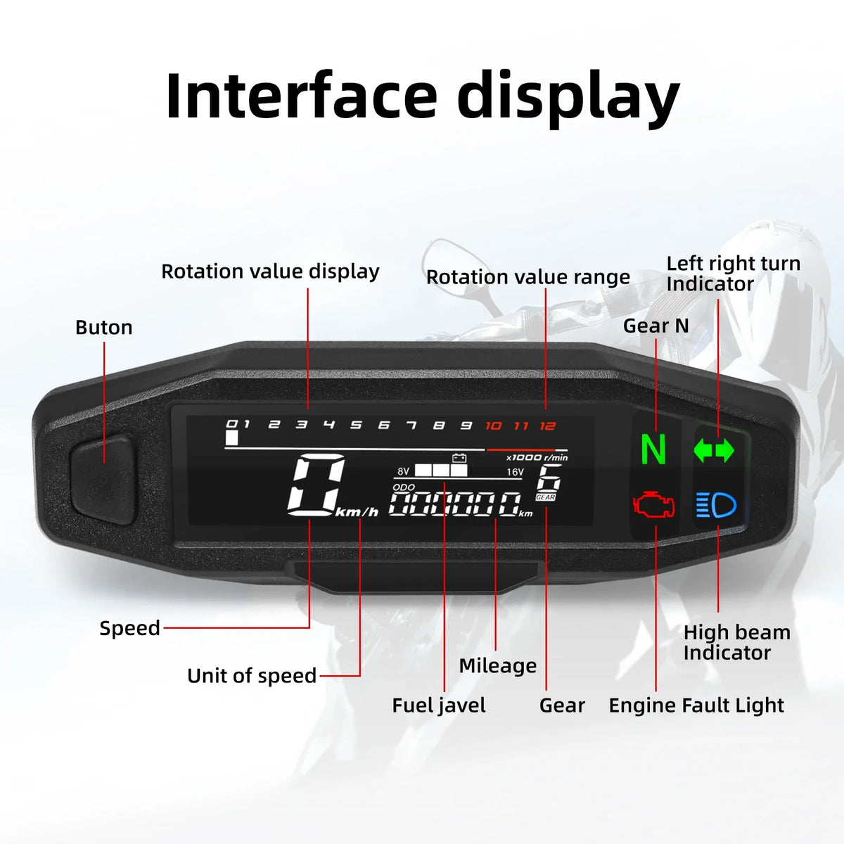 Universal RPM Motorcycle Speedometer LED Digital Dashboard Km/h MPH Odometer Oil Gauge Tachomete - Automotive LED Light