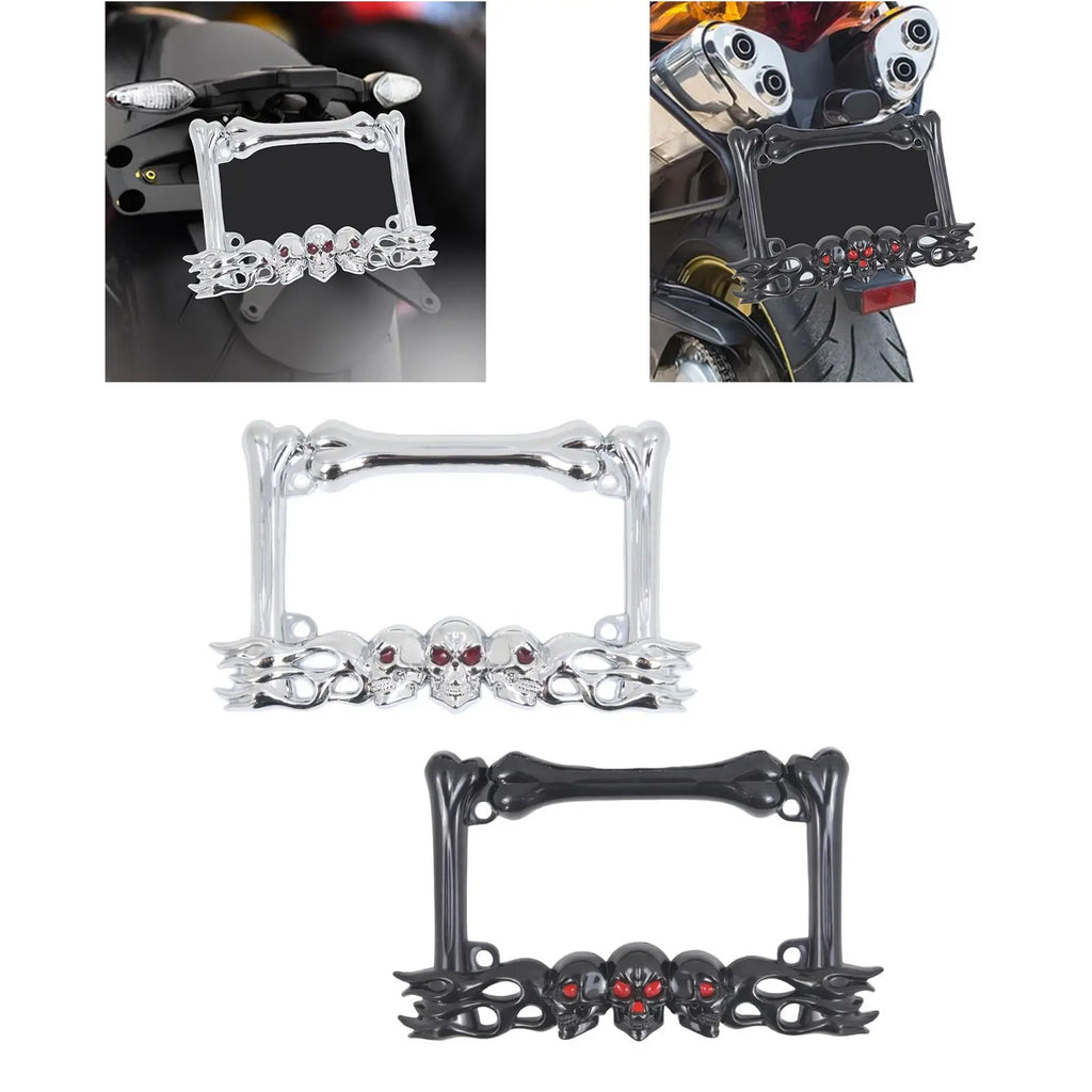 Skull Decor Motorcycle License Plate Frame Accessories Simple Assembly Motorbike Spare Parts Uni - Automotive LED Light