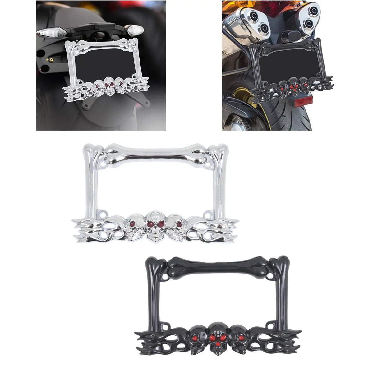 Skull Decor Motorcycle License Plate Frame Accessories Simple Assembly Motorbike Spare Parts Uni - Automotive LED Light