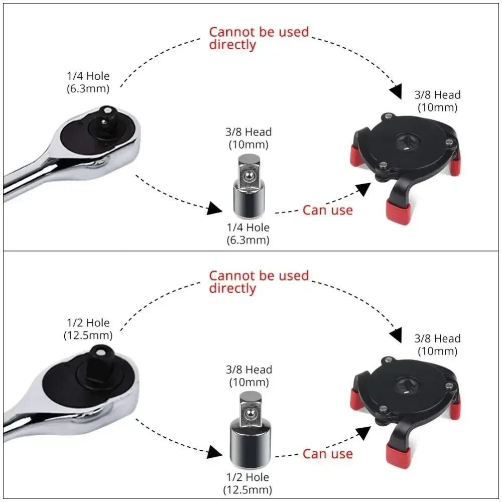 Universal 3 Jaw High Quality Oil Filter Remover Tool Cars Oil Filter Removal Tool Interface Spec - Automotive LED Light