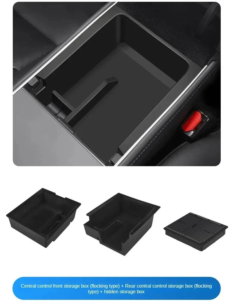 Center Console Organizer for Tesla Model Y 2023 2024 Rear Trunk Side Storage Box Bins Flocking A - Automotive LED Light