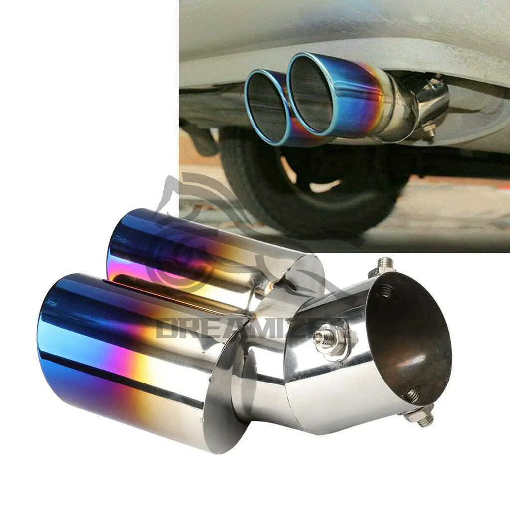 63mm Dual Outlet Universal Car Exhaust Tip Stainless Steel Auto Muffler Tail Pipe Car Accessorie - Automotive LED Light
